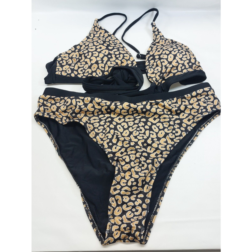 RUUHEE Womens XL Leopard Print Bandage Tie High Waist 2pc BIKINI Swimsuit NWT